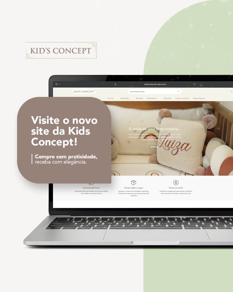 Arte de divulgação da nova loja virtual da Kids Concept criada pela Criie Mais